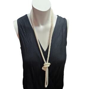 VTG White Cluster Faux Pearl Beaded Necklace Long Beads 27" long  Matinee Party